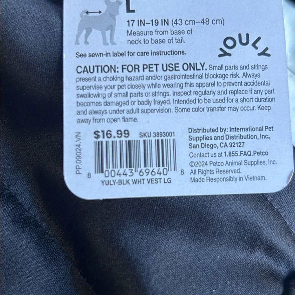 NWT YOULY black dog vest jacket L